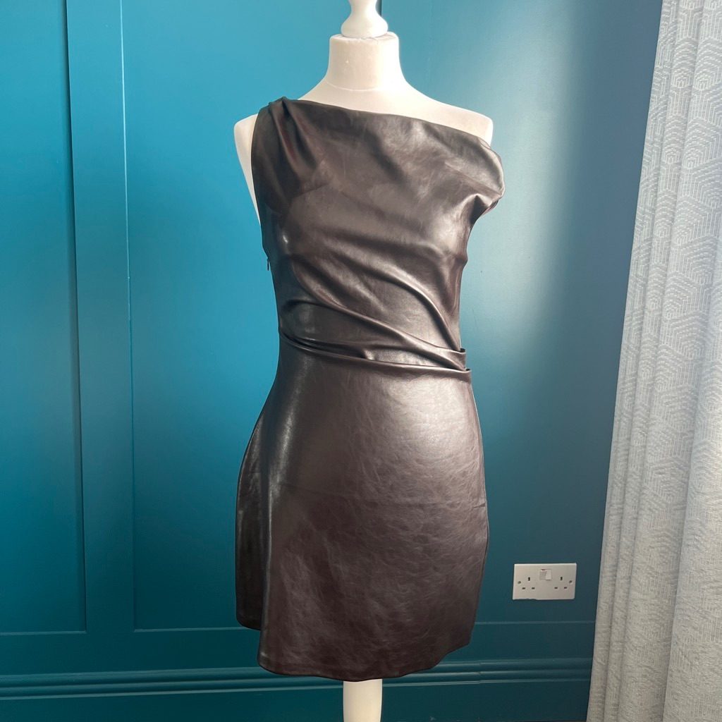 bershka brown leather dress Bershka cut out front strappy faux leather midaxi dress in chocolate